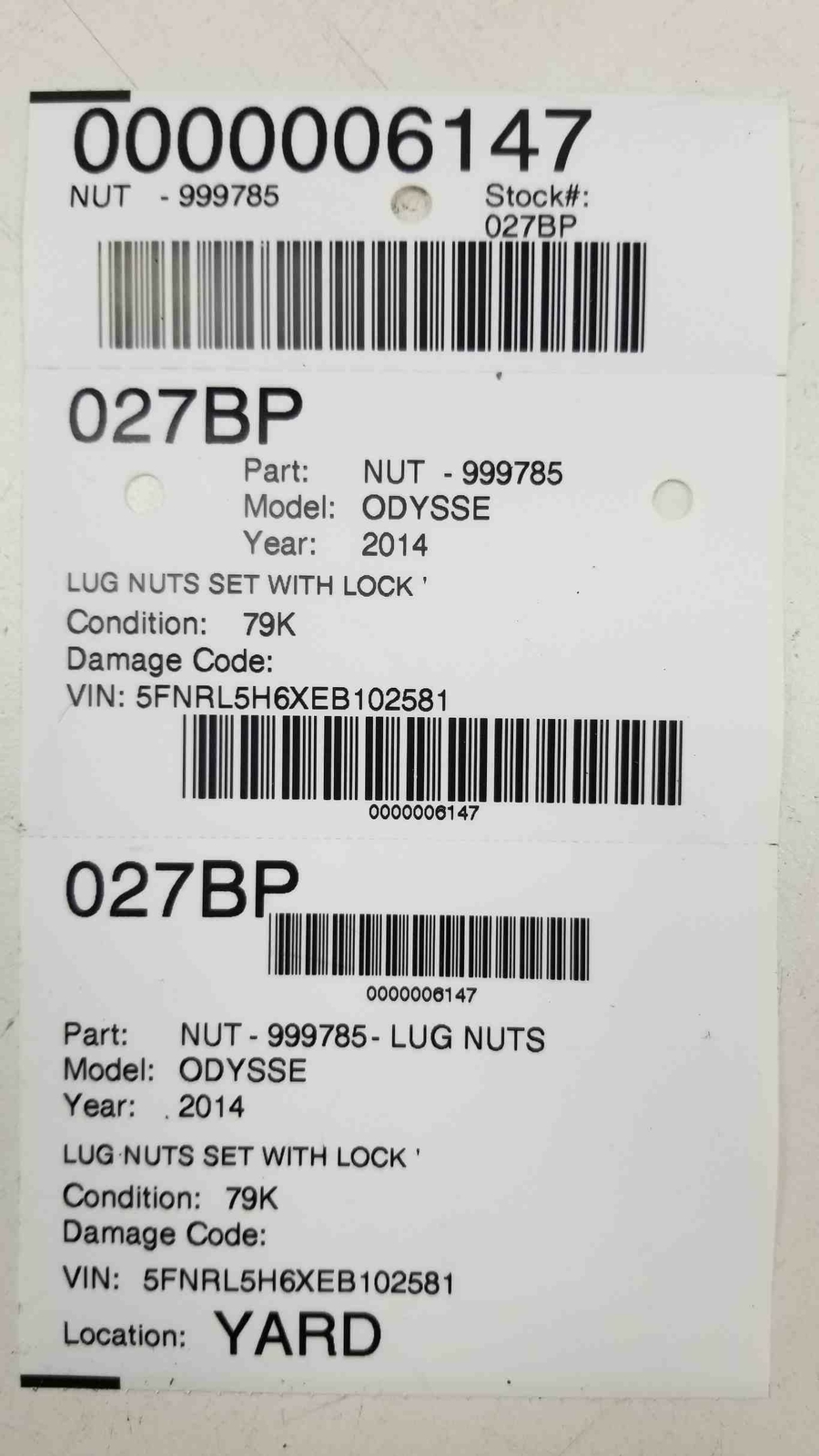 2011 2021 HONDA ODYSSEY LUG NUTS SET WITH LOCK PN 90304TK4A01 eBay