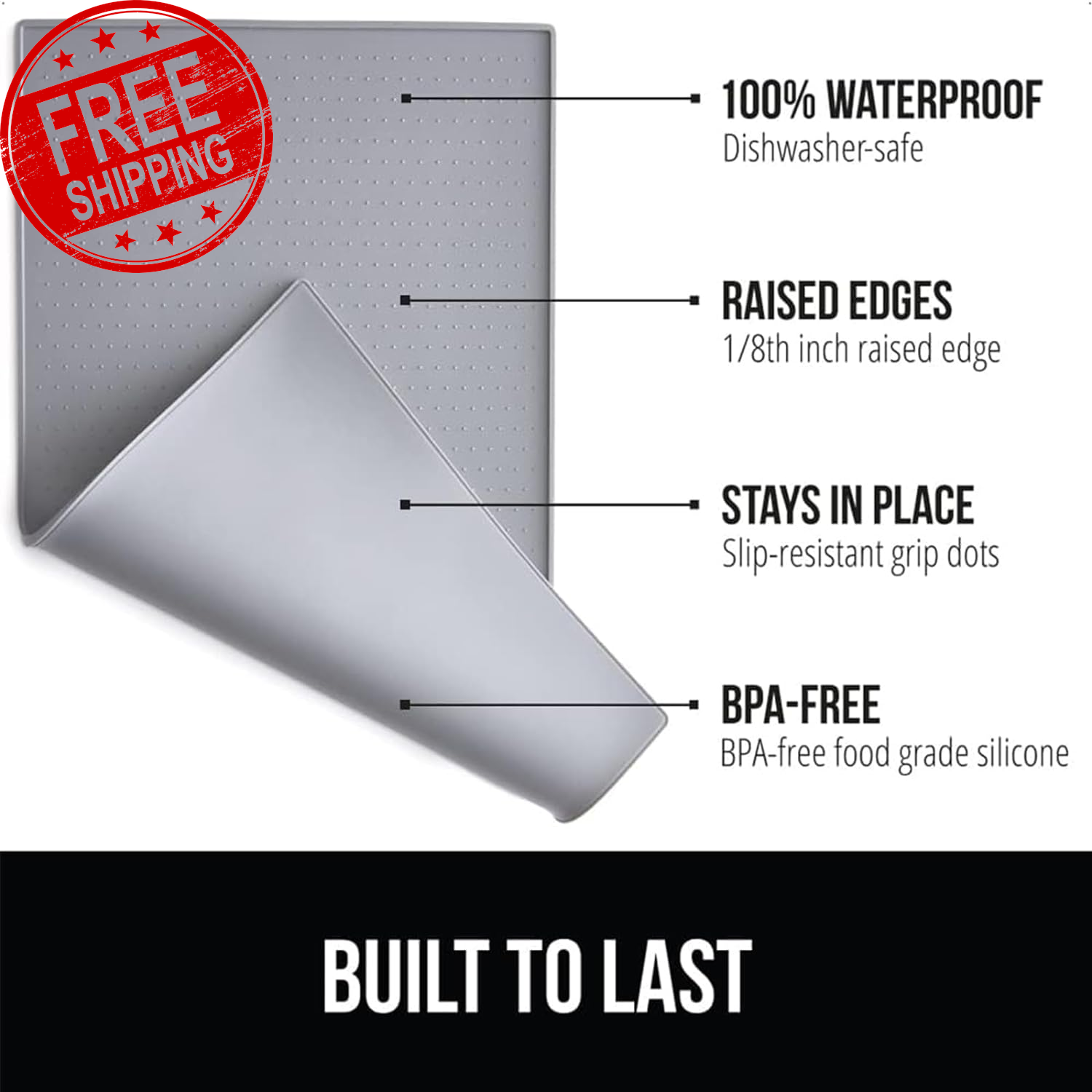 Dog Food Mat, 100 Waterproof Dog Bowl Mat, Raised Edge BPA Free