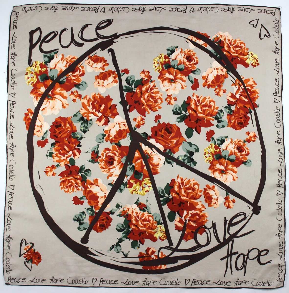 Foulard Carré Vintage Codello En Soie 100% - Motif Floral Et Papillons, Fait Main En Italie