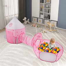 Pink Play Tent with Tunnel Kids Tent 3-in-1 Ball Pool with Tunnel Princesses