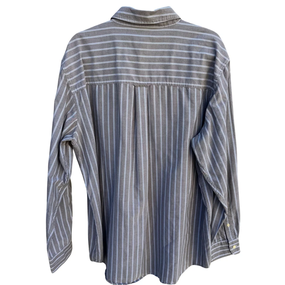 Chaps Ralph Lauren Mens Long Sleeve Button-Up Gray Blue White Striped Shirt XL - Image 4 of 4