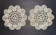  Lot of Two Doilies Heart Shape Crochet Pattern Cream 8.5  Vintage