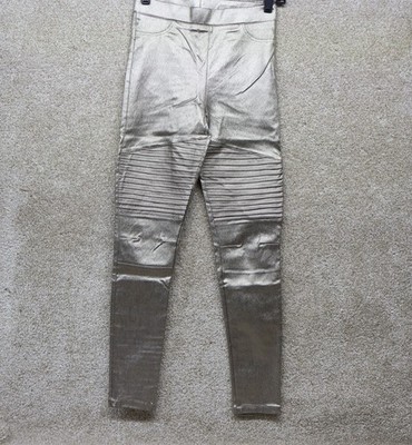 Oober Swank Metallic Gold Moto Leggings Womens Medium Stretch