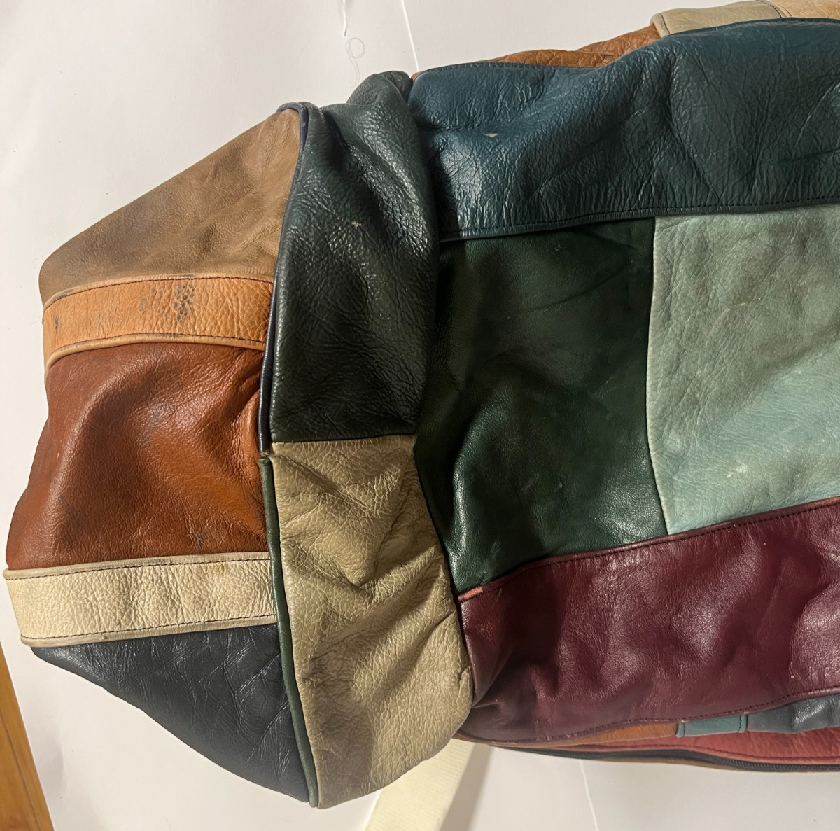 Vintage LEATHER PATCHWORK Large Shoulder Crossbod… - image 13