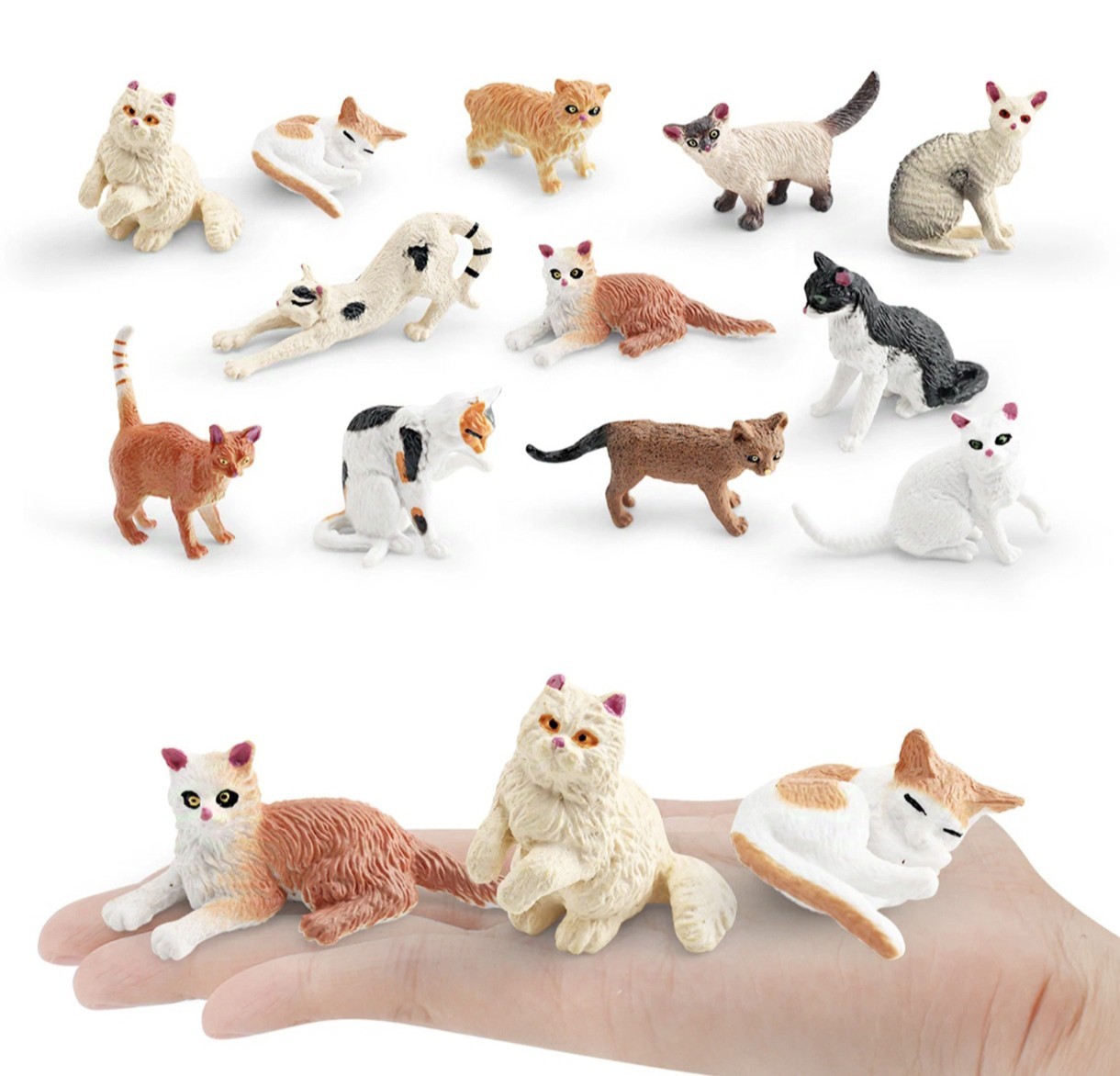 12pcs Mini Cat Figurines Set – Cute Kitty Craft Figures for Diorama & Decor