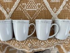 Set Of 4 Jo!e Coffee Cups Mug Latte Espresso Cappuccino White Grey Wording 14oz