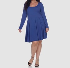 White Mark Women's Blue Jenera Textured Fit & Flare Dress Plus Size 3XL