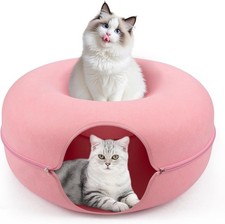 Cat Bed for Indoor Cats Round Tunnel Scratcher Cave Donut Peekaboo Detachable