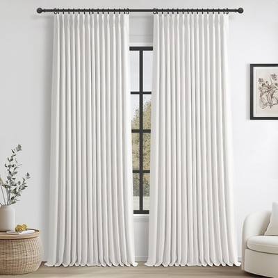 Unique Pure White Double Layer Thick Linen Blackout Large 105 Inch Curtains f...