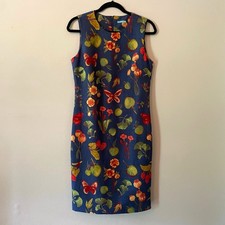 J. McLaughlin Blue Tropical Butterfly Sleeveless Shift Dress Floral Women size 6