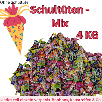 4 KG Schultüten Mix Süßigkeiten Bonbons Kaubonbons Fruchtmix einzeln verpackt