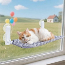 SMOUATOU Cat Window Perch, Cordless Foldable Cat Hammock Bed with 4 Suction C...