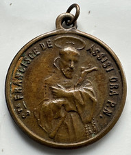 Antique Medal Saint Francis of Assisi & St Anthony of Padua ~ 19mm