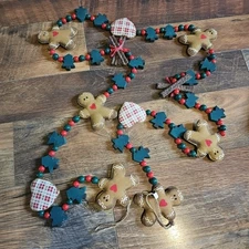 Vintage Primative Christmas Gingerbread Man Garland 70in