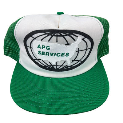 Vintage APG Services Trucker Hat Cap Made In USA Green White Puffy United States