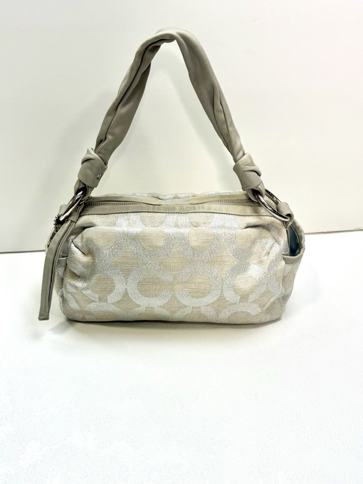 Coach 13507 Parker Op Art Canvas Shoulder Bag Silver/Gray Jacquard Signature C