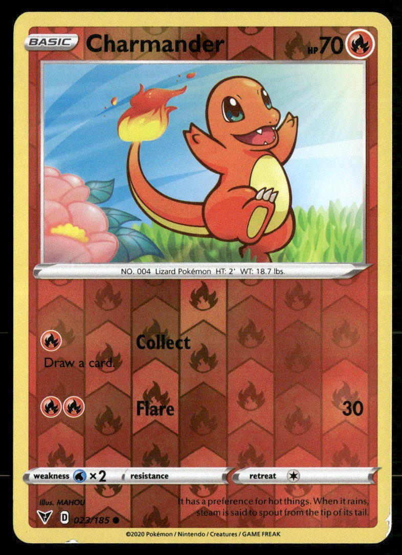 Charmander 023/185 Reverse Holo Common 2020 Vivid Voltage Pokemon LP