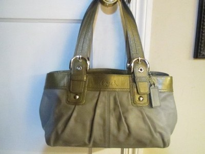 バッグ Coach Soho Pleated Leather Tote Bag y2k COACH 2010 Y2K SOHO PLEATED GRAY & OLIVE GREEN LEATHER LARGE