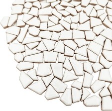 200g Ceramic Mosaic Tiles for Crafts,Irregular Stained 0.2" x 0.8", White