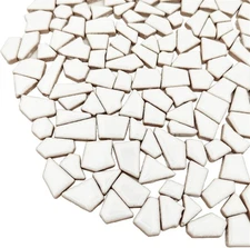 200g Ceramic Mosaic Tiles for Crafts,Irregular Stained 0.2" x 0.8", White 