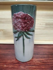 Antique Weller Ware Pottery Etna Grey Ombre & Floral 7.5" Cylinder Vase