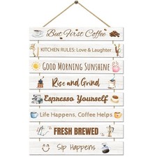 YKW Coffee Wall Decor Signs - 8 Piece Farmhouse Kitchen Bar Decorations Set, ...