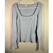 Aritzia Wilfred Blue Cotton Ribbed Long Sleeve Sweater Top Large