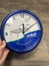 Zoloft Pharmaceutical ADVERTISING  BLUE Wall Clock 9” Vintage WORKING TESTED