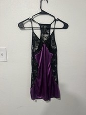 Women's Purple  Black Lace Sheer Full Slip Slip Lace Accents