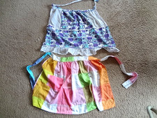 Two Vintage Half Aprons Pastel Gingham Purple Floral