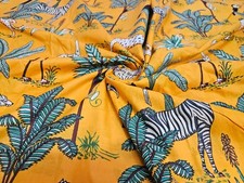 Indian 5 Yard Hand Block Printed Running Loose Sewing Craft Cotton Fabric Yellow