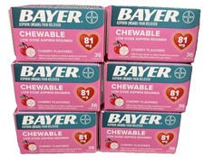 Bayer Chewable 'Baby' Aspirin 81mg Low Dose CHERRY 36 Tablets  6 pack  OP New