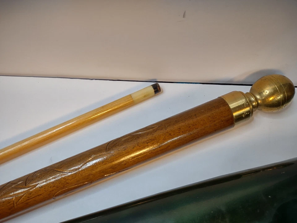 Taco de billar bastón dragón tallado vintage con estuche verde Foto 4 de 4