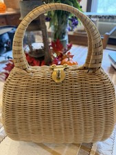 Vintage Lesco Beige Wicker Woven Top Handle Satchel/Purse