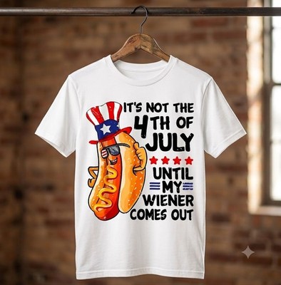 Funny 4th of July Hot Dog Wiener Comes Out Patriotic T Shirt - H542