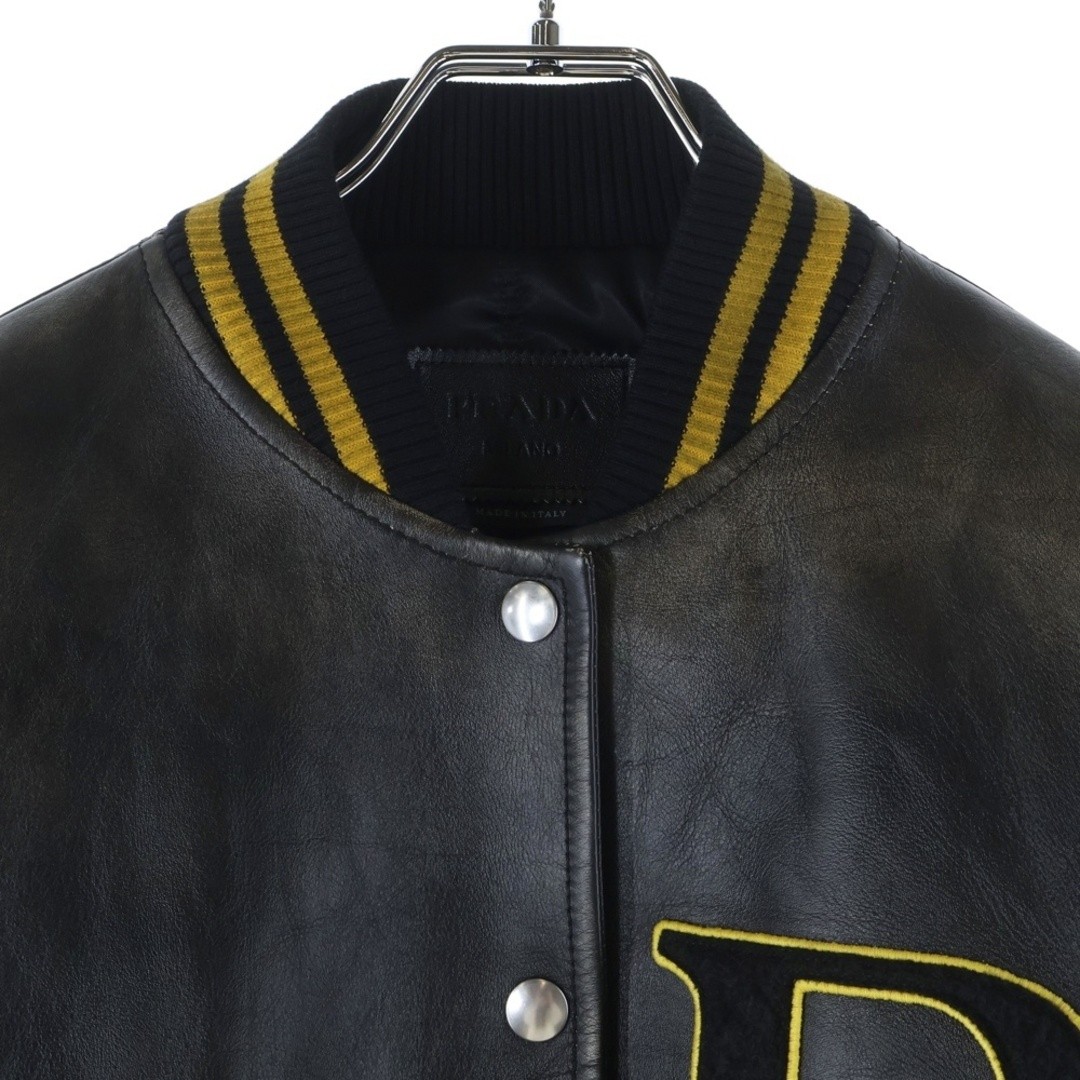 PRADA Leather Bomber Jacket Logo Patch Vintage Bl… - image 3