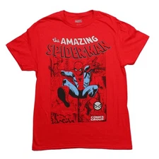 Spider-Man New Adult T-Shirt - Jumping From Comic Book Page Marvel Comics Group
