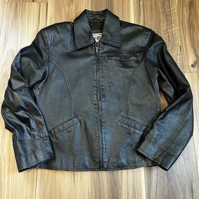 Vintage 90s MGR It s Our Universe Black Leather Jacket Y2K One Tree Hill Peyton