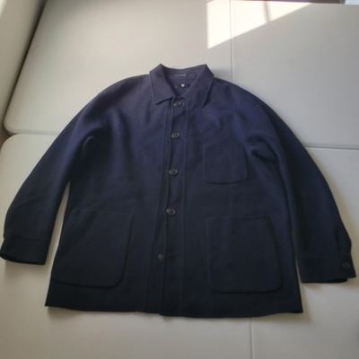 #ad J Coat Mens Large Navy Blue Wool Overcoat Chore Jacket Pockets Unlined Workwear $24.00