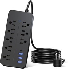 Surge Protector Power Strip - 4Ft Flat Plug Extension Cord with 8 Widely Outl...