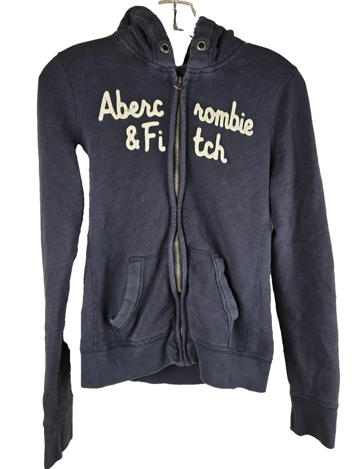 Abercrombie & Fitch Womens Full Zip Spellout Fitted Hoodie M Blue Preppy Y2K Vtg - Image 2 of 4