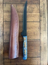 CUSTOM HANDMADE D2 HAMMERED PINECONE HANDLE CHEF/FILLET KNIFE PREIMUM SHEATH
