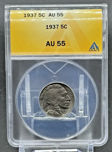 1937 Buffalo Nickel 5c ANACS AU 55