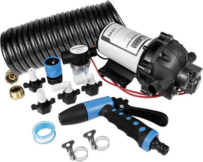 12V DC Washdown Pump Kit, 7.5GPM 80PSI, 5-Chamber Self-Priming Diaphragm Pump wi