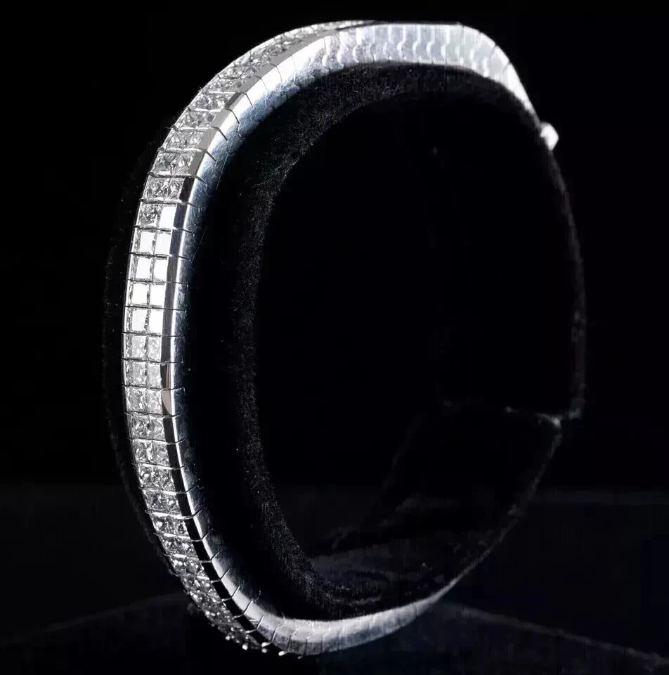 Encantador brazalete para hombre enchapado en oro blanco de 14 quilates con diamantes creados en laboratorio por princesa de 10 quilates Foto 3 de 4