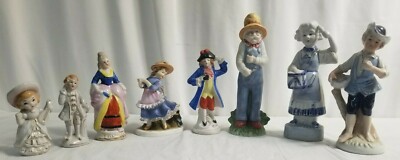 8 Vintage Ceramic PEOPLE Figurines Lot COLONIAL COUPLES, Farmer, Fair Lady jd#74