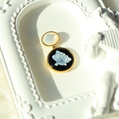 D18 Schmetterling Perlmutt schwarzer Achat Anhänger Silber 925 vergoldet