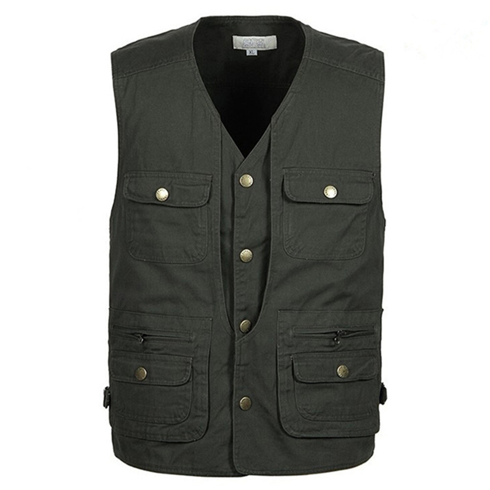 Men 100% Cotton Sleeveless Jacket Utility Waistcoat Vest Tops Multi Pocket  Work