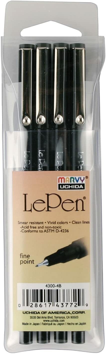 4300-4B Marvy LePen Marker, Micro Fine Plastic Tip, Black In
