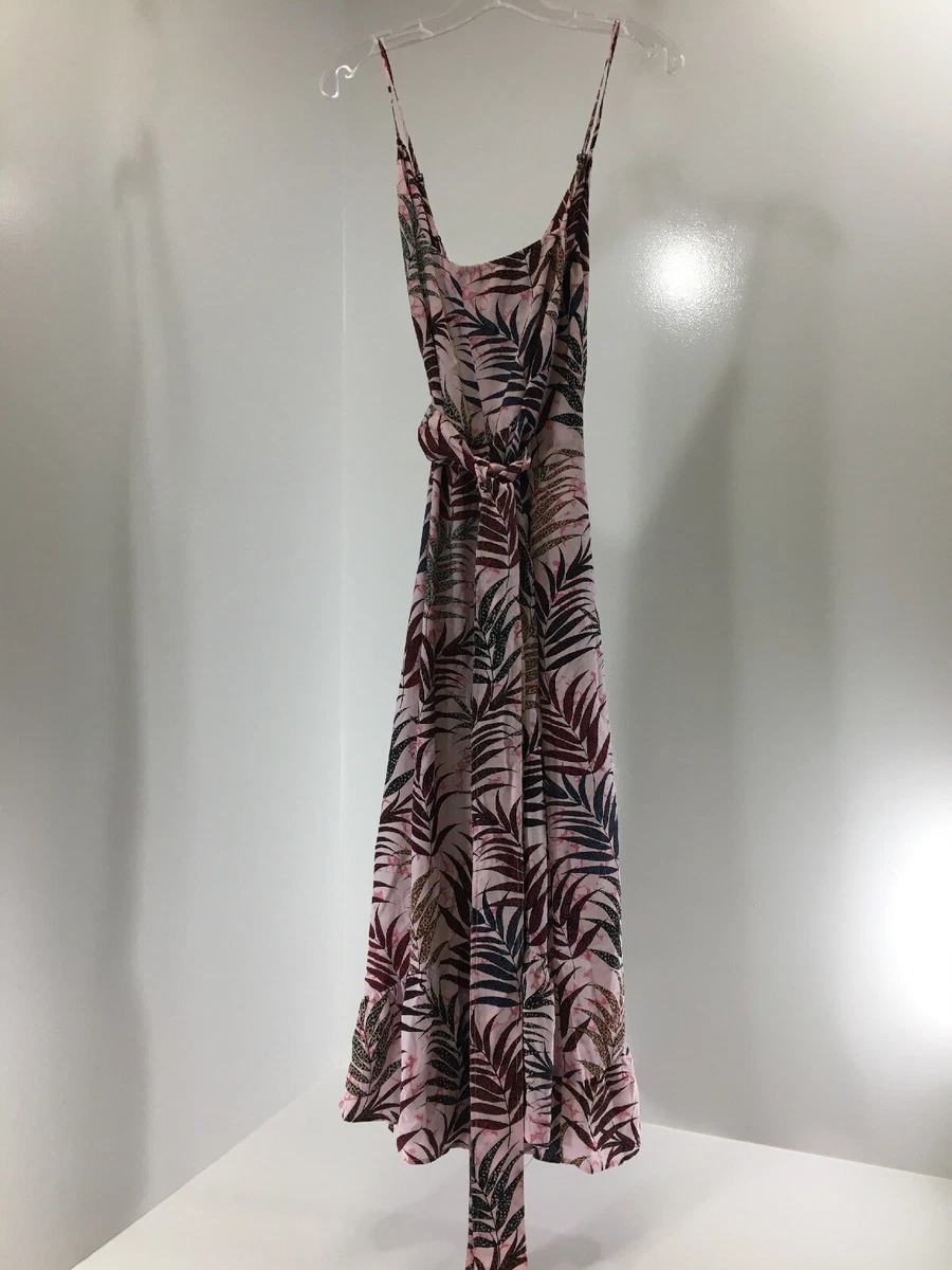 Leaf printed spaghetti strap maxi best sale dress